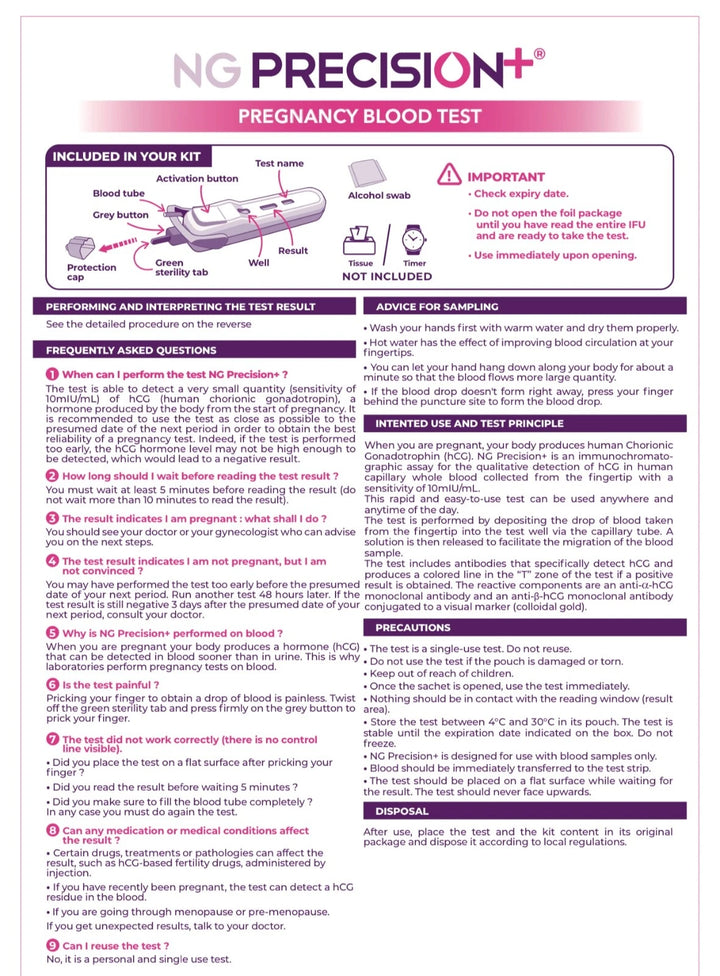 NG PRECISION+ Pregnancy Blood Test (hCG)